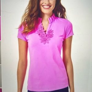 Rare Lilly Pulitzer UPF 50 Luxletic Frida Floral Ruffle Polo Top, Pink